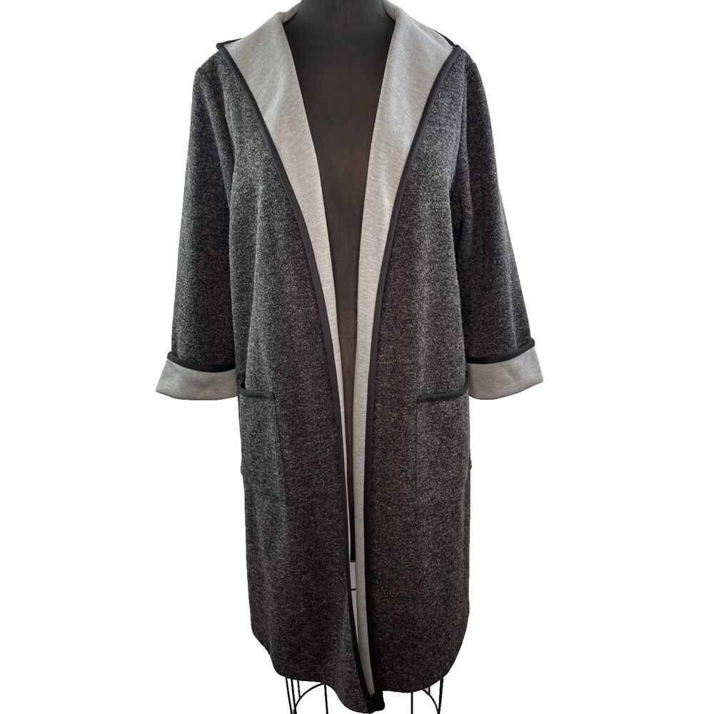 Clara Sun Woo Gray Heather Open Front Sweater Pockets Duster Coat M Medium